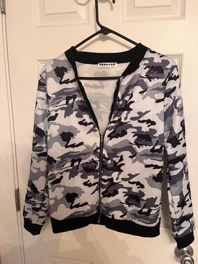 ECOWISH Women's Grey Camo Bomber Jacket